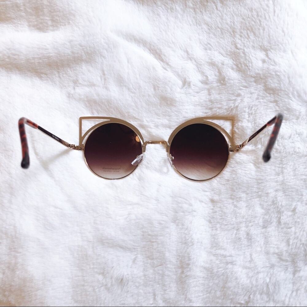 Mia Gold Cat Eye Retro Round Tinted Sunglasses - Picture 10 of 11